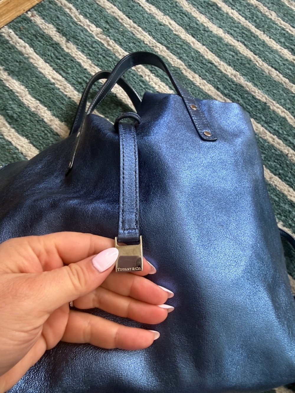 Tiffany & Co. Navy Blue Leather Tote with Wristlet - Picture 4 of 9